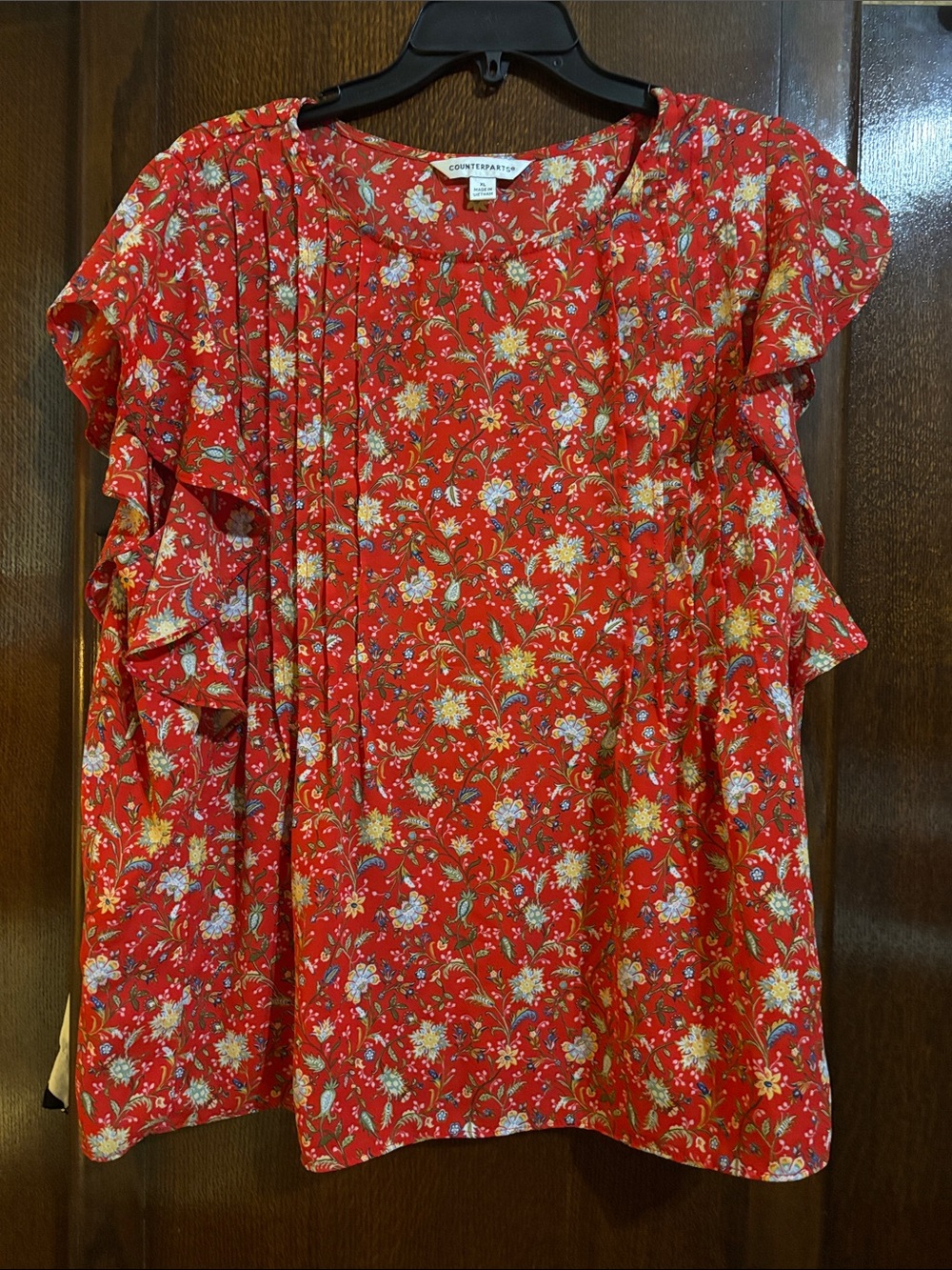 Counterparts Red Floral Ruffle Sleeve Blouse